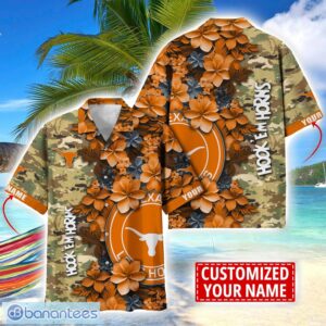 Texas Longhorns Custom Name Personalized Camo Flower Pattern Hawaiian Shirt Product Photo 1