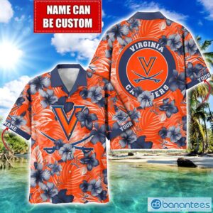 Virginia Cavaliers Big Logo Custom Name Aloha Flower Hawaiian Shirt Trending Summer Product Photo 1