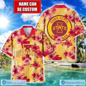 Iowa State Cyclones Big Logo Custom Name Aloha Flower Hawaiian Shirt Trending Summer Product Photo 1