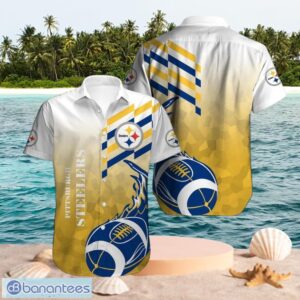 NFL Pittsburgh Steelers Logo Design Blue Fireball White Shirt Hawaiian Shirt Product Photo 1