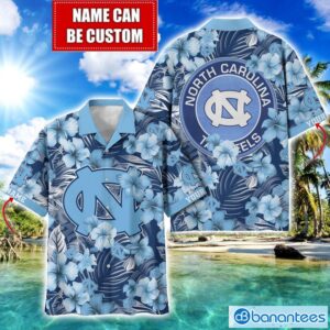 North Carolina Tar Heels Big Logo Custom Name Aloha Flower Hawaiian Shirt Trending Summer Product Photo 1