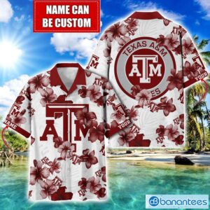 Texas A&M Aggies Big Logo Custom Name Aloha Flower Hawaiian Shirt Trending Summer Product Photo 1