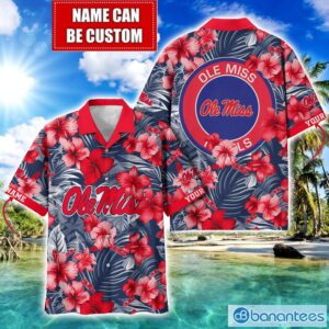 Ole Miss Rebels Big Logo Custom Name Aloha Flower Hawaiian Shirt Trending Summer Product Photo 1