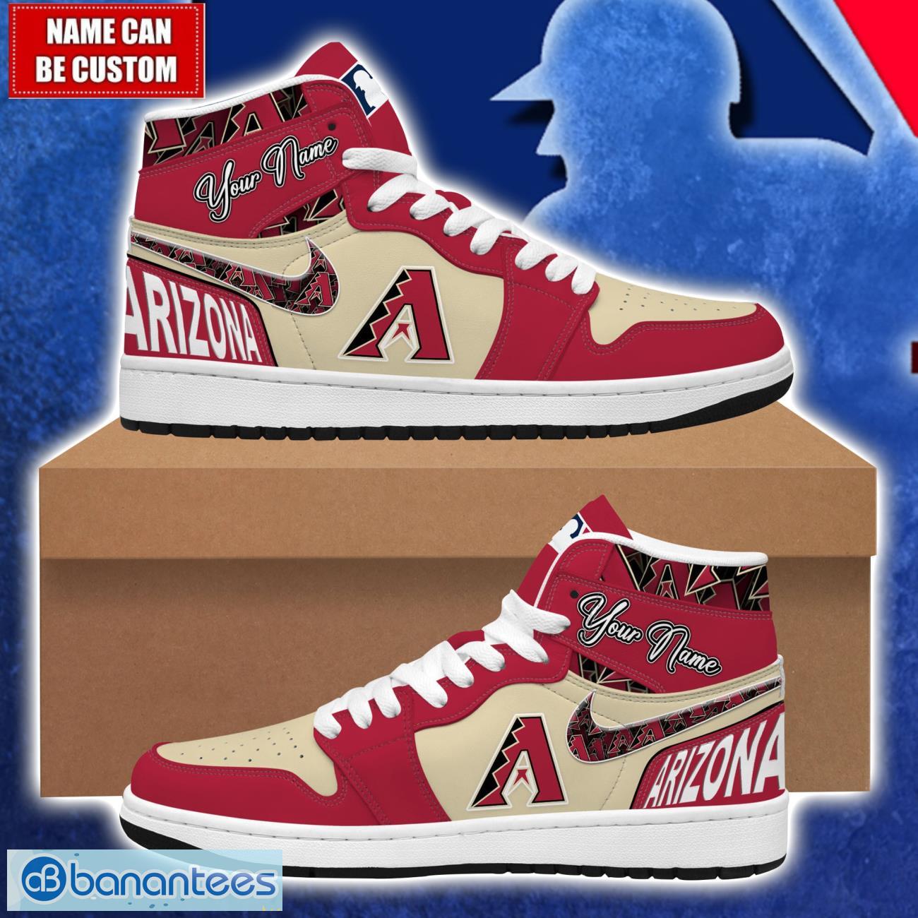 arizona diamondbacks mlb air jordan 1 hightop shoes for mlb fans custom name gift sneakers image Arizona Diamondbacks MLB Air Jordan 1 Hightop Shoes For MLB Fans Custom Name Gift Sneakers Product Photo 1