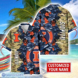 Illinois Fighting Illini Custom Name Personalized Camo Flower Pattern Hawaiian Shirt Product Photo 1