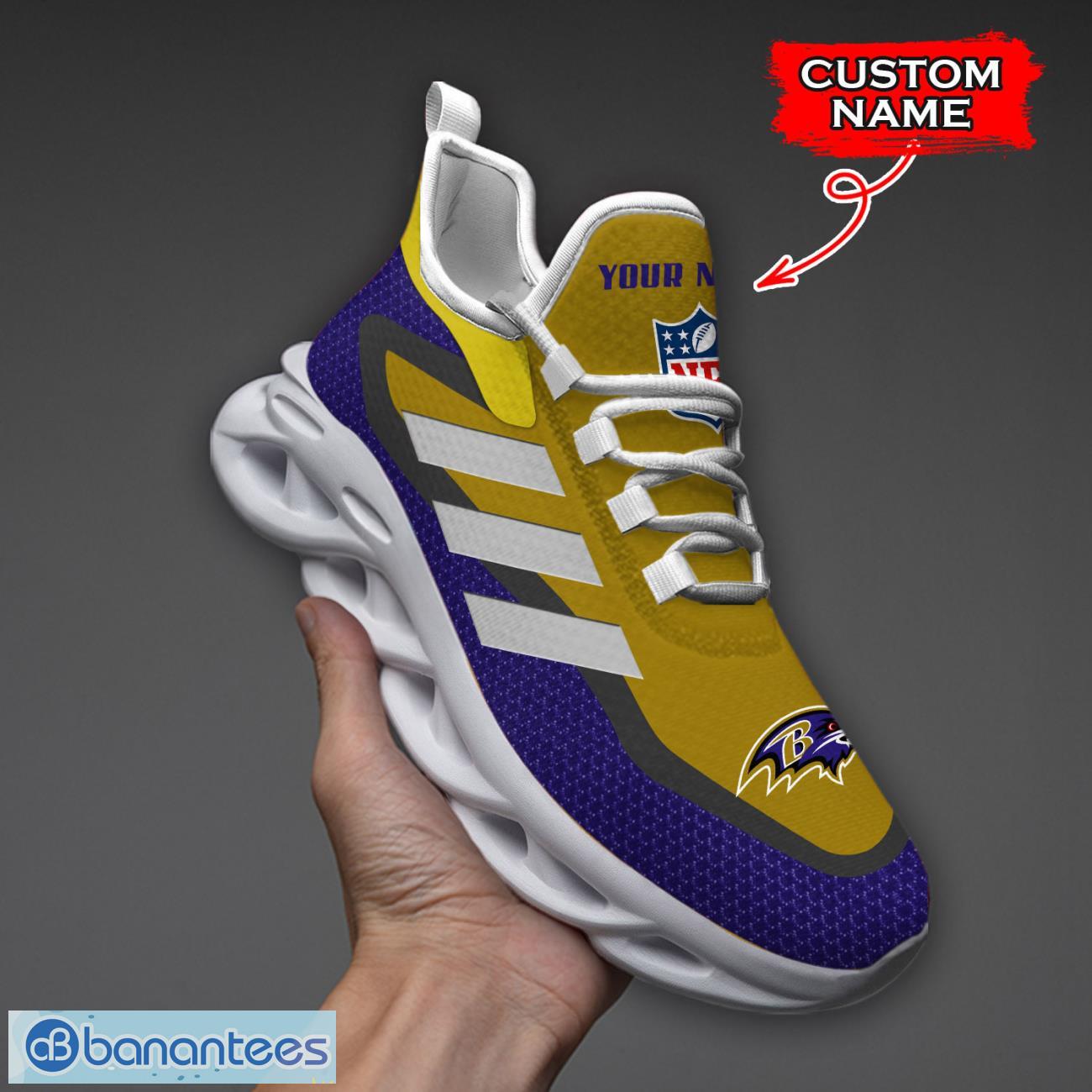 baltimore ravens nfl max soul shoes sneakers custom name big striped sneakers for fans image Baltimore Ravens NFL Max Soul Shoes Sneakers Custom Name Big Striped Sneakers For Fans Product Photo 1