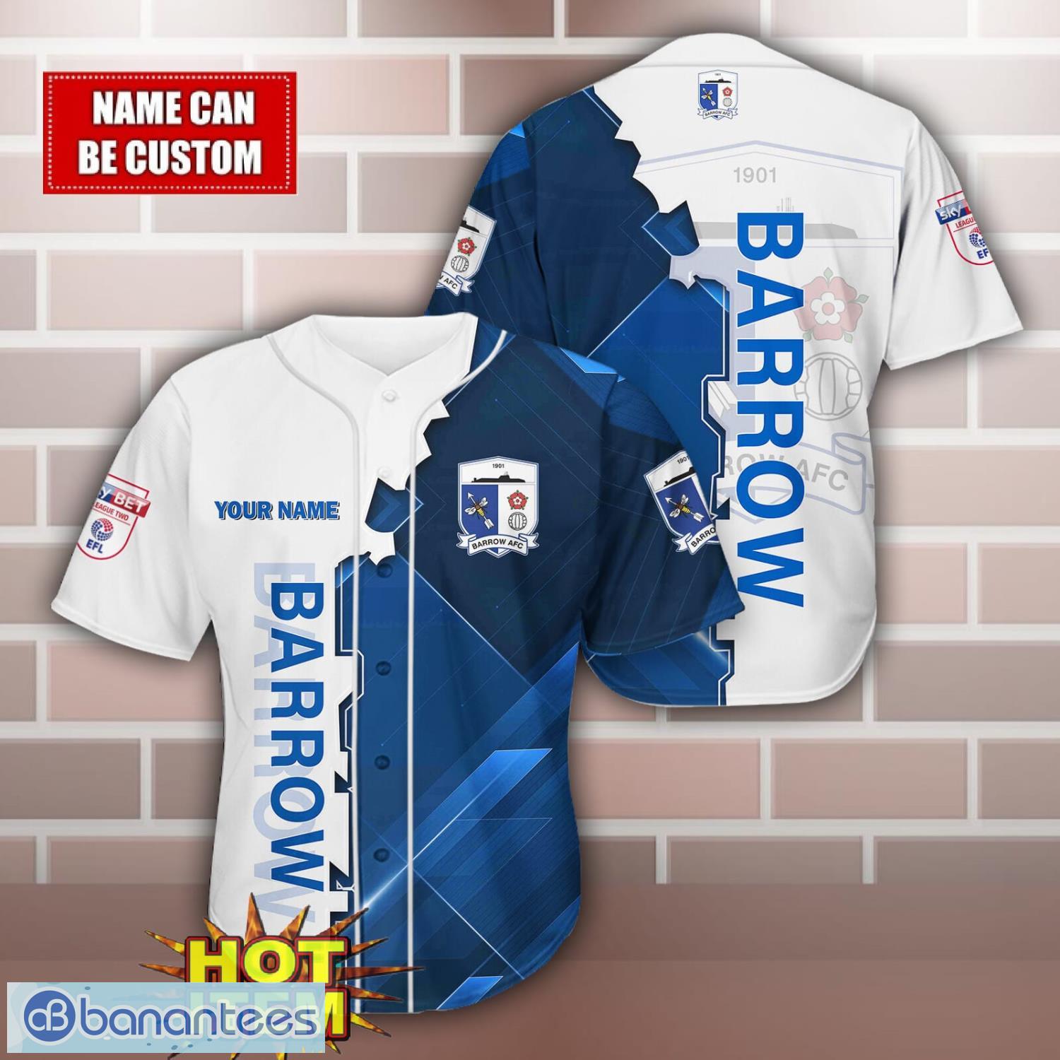 barrow afc personalized name 3d baseball jersey shirt image Barrow AFC Personalized Name 3D Baseball Jersey Shirt Product Photo 1