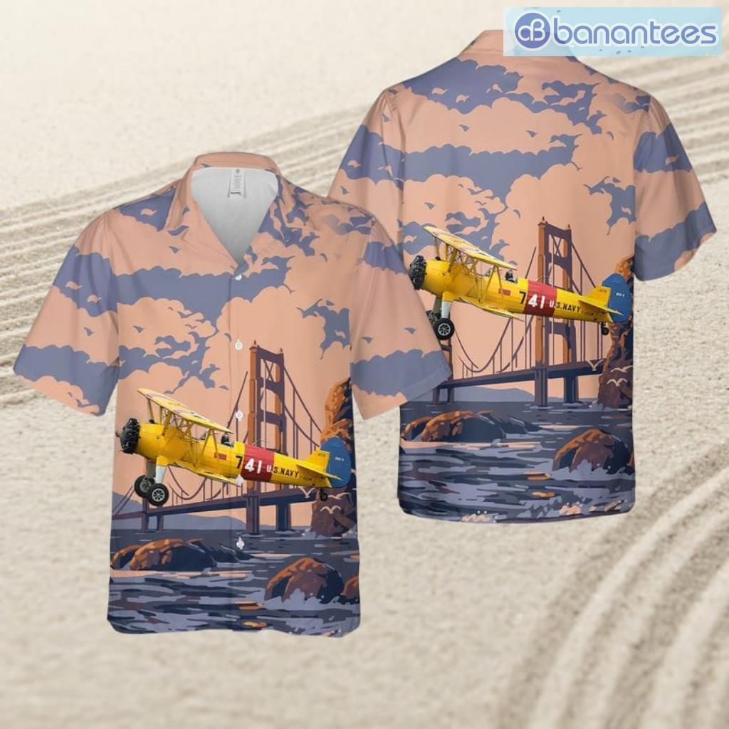 boeing stearman pt 13 d kaydet tropical beach hawaiian shirt image Boeing-Stearman Pt-13 D Kaydet Tropical Beach Hawaiian Shirt Product Photo 1