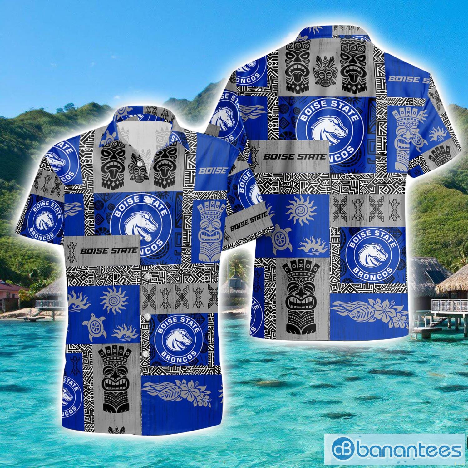 boise state broncos hawaiian tiki vintage patterns hawaiian shirt summer gift image Boise State Broncos Hawaiian Tiki Vintage Patterns Hawaiian Shirt Summer Gift Product Photo 1
