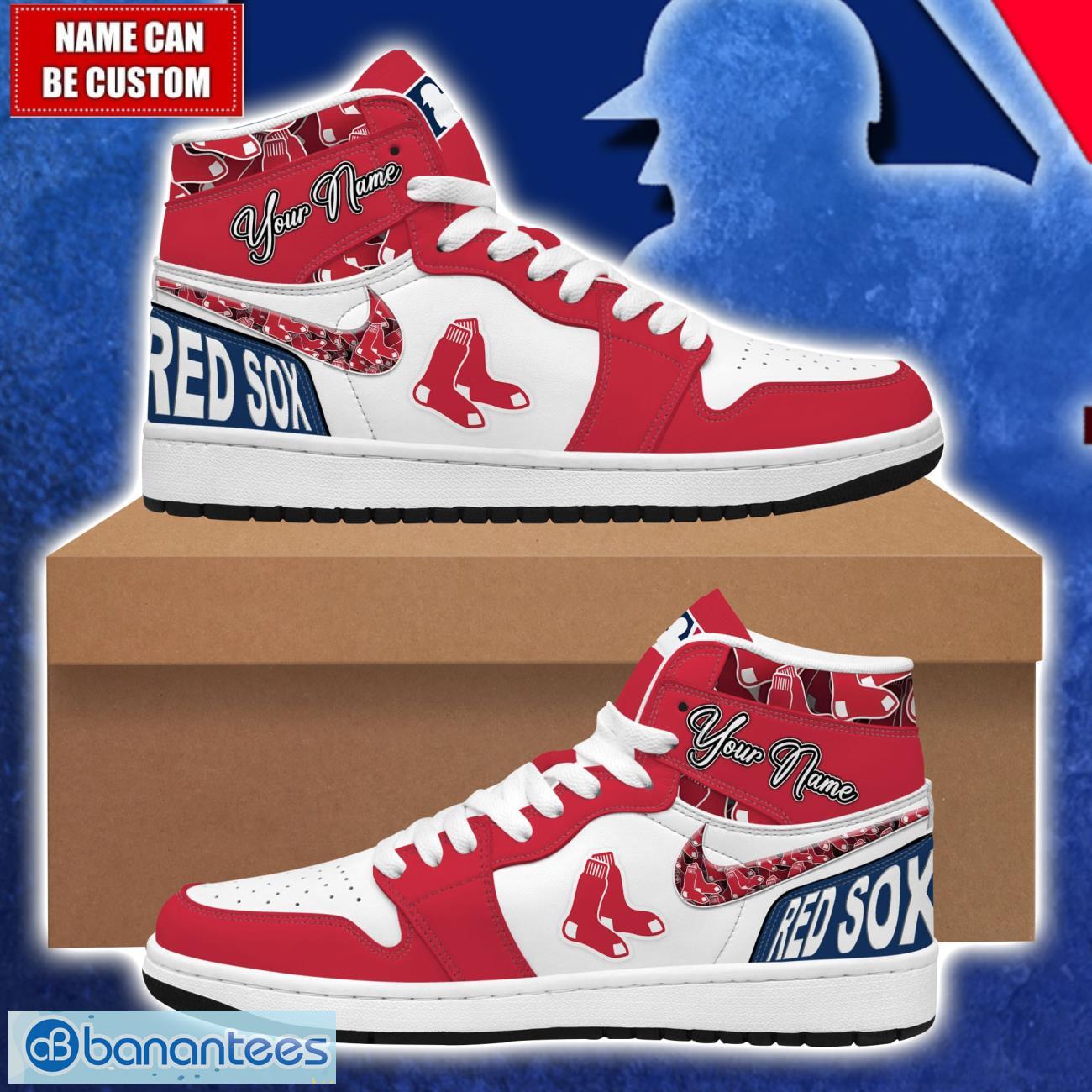 boston red sox mlb air jordan 1 hightop shoes for mlb fans custom name gift sneakers image Boston Red Sox MLB Air Jordan 1 Hightop Shoes For MLB Fans Custom Name Gift Sneakers Product Photo 1
