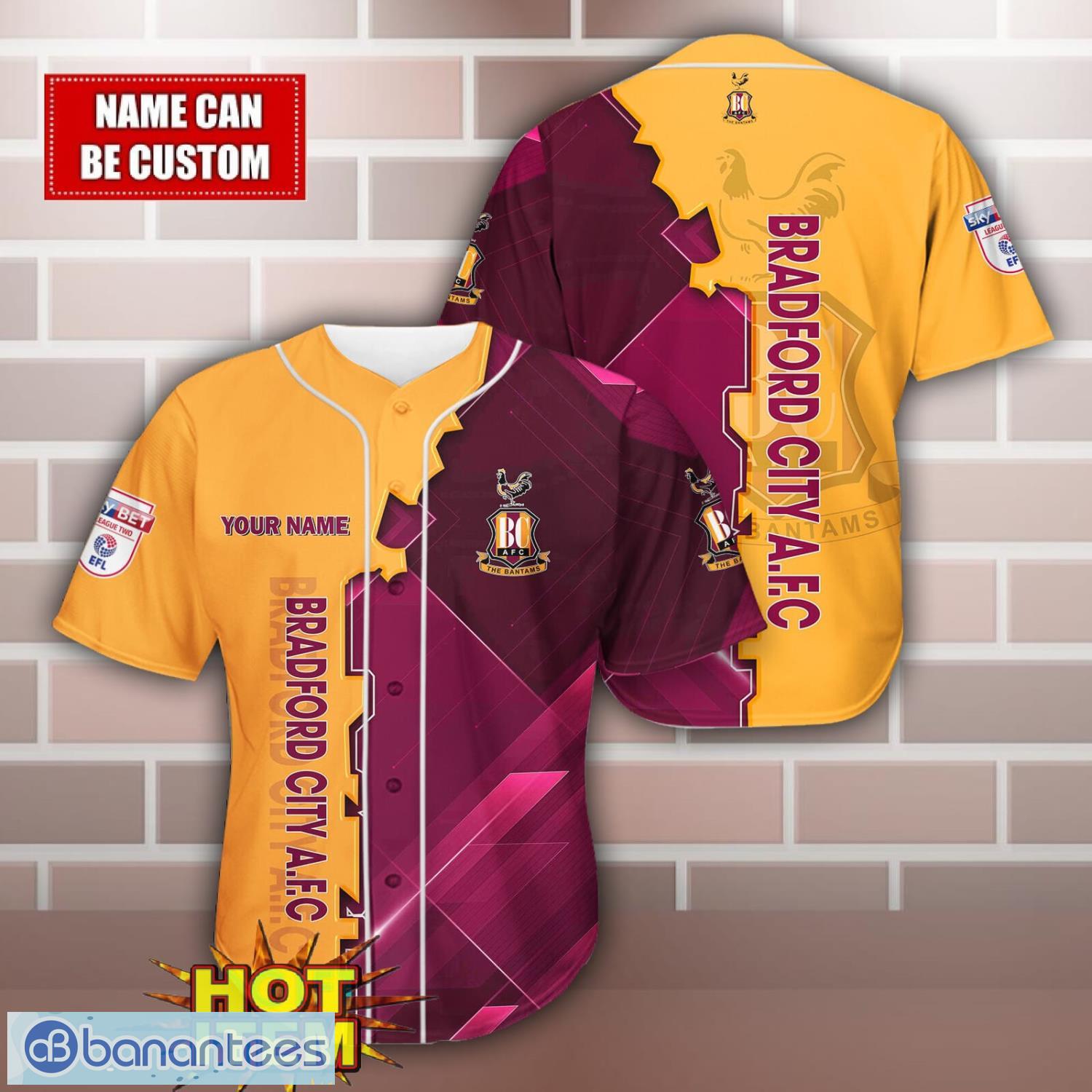 bradford city personalized name 3d baseball jersey shirt image Bradford City Personalized Name 3D Baseball Jersey Shirt Product Photo 1