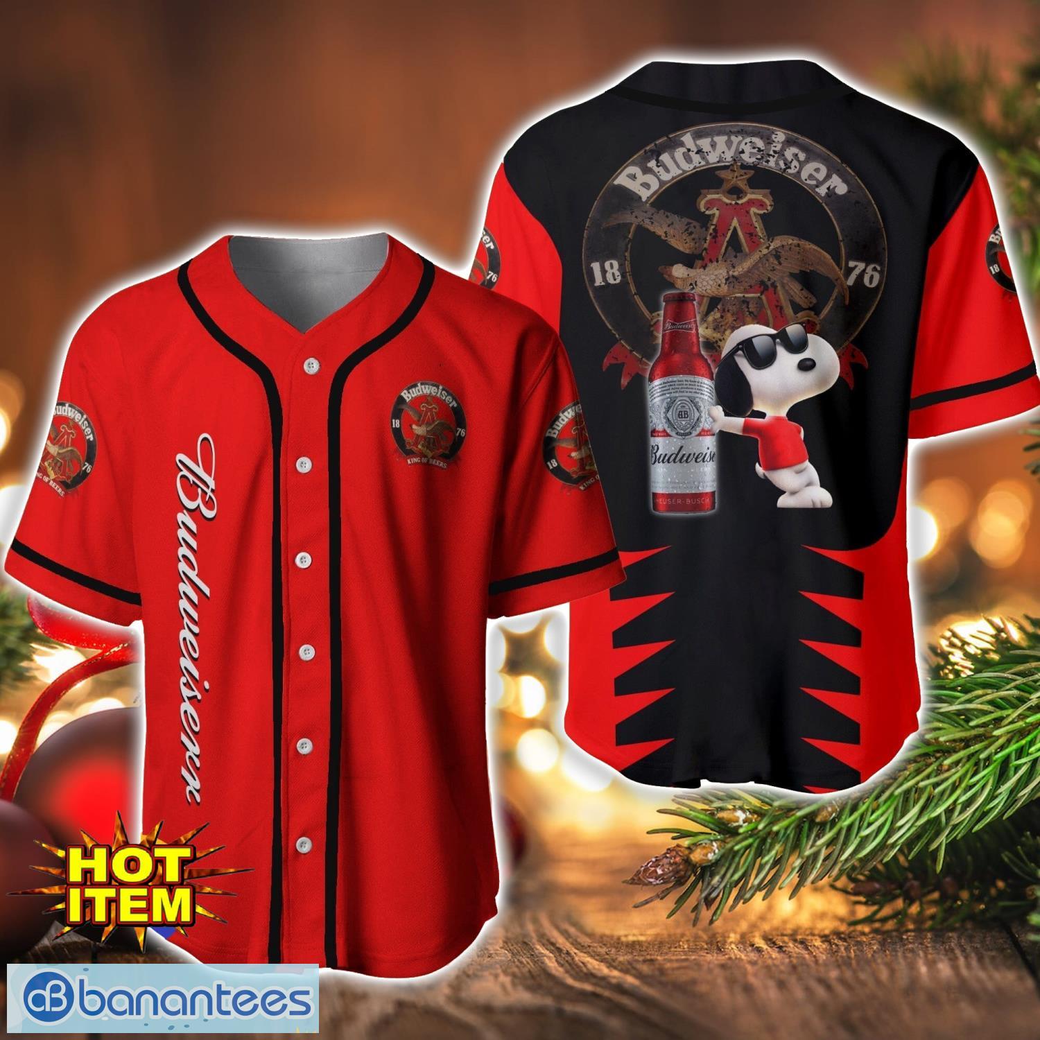 budweiser snoopy baseball jersey shirt for snoopy lovers gift ideas image Budweiser Snoopy Baseball Jersey Shirt For Snoopy Lovers Gift Ideas Product Photo 1
