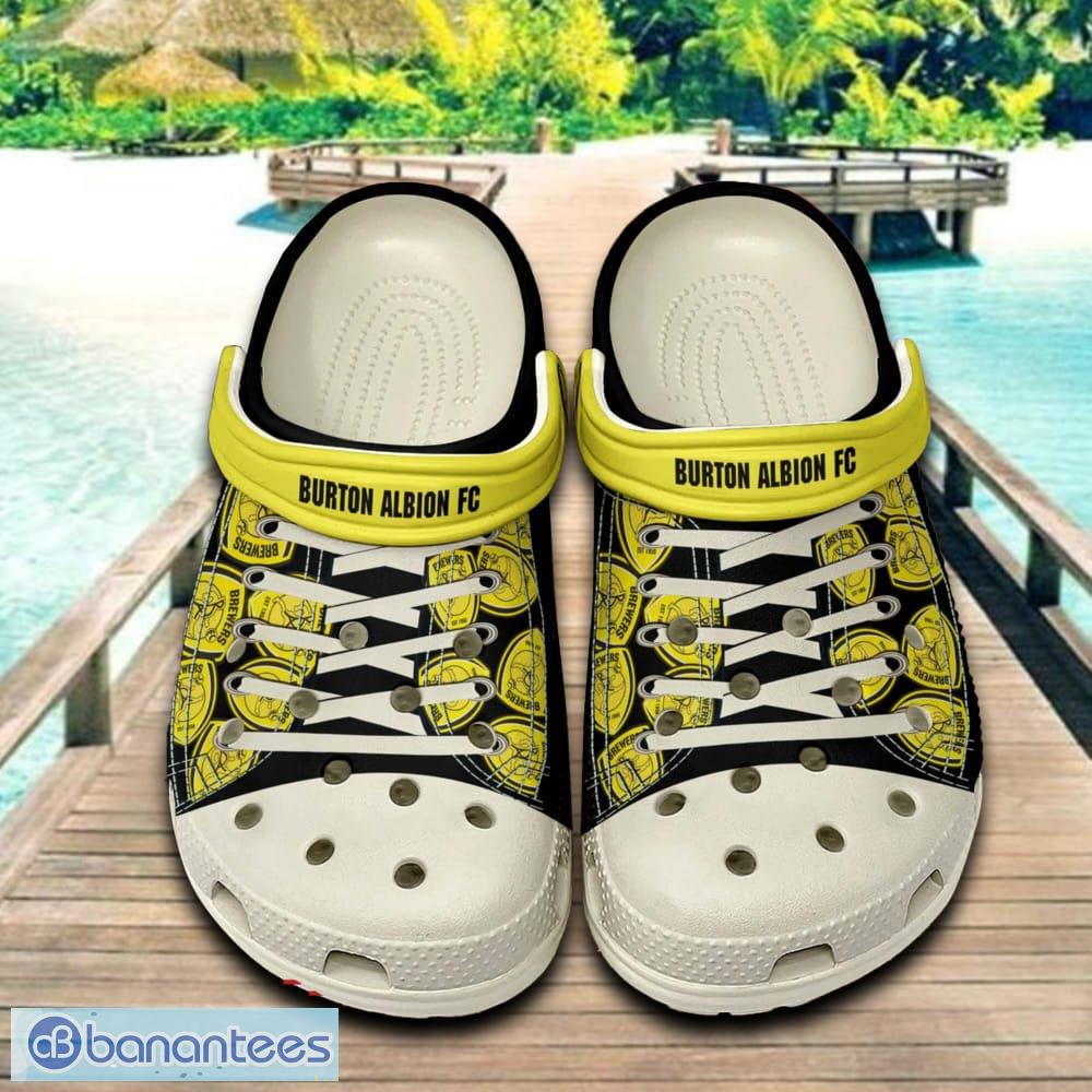 burton albion fc 3d clog shoes for fans summer beach all over print image Burton Albion F.C 3D Clog Shoes For Fans Summer Beach All Over Print - Burton Albion F.C 3D Clog Shoes For Fans Summer Beach All Over Print