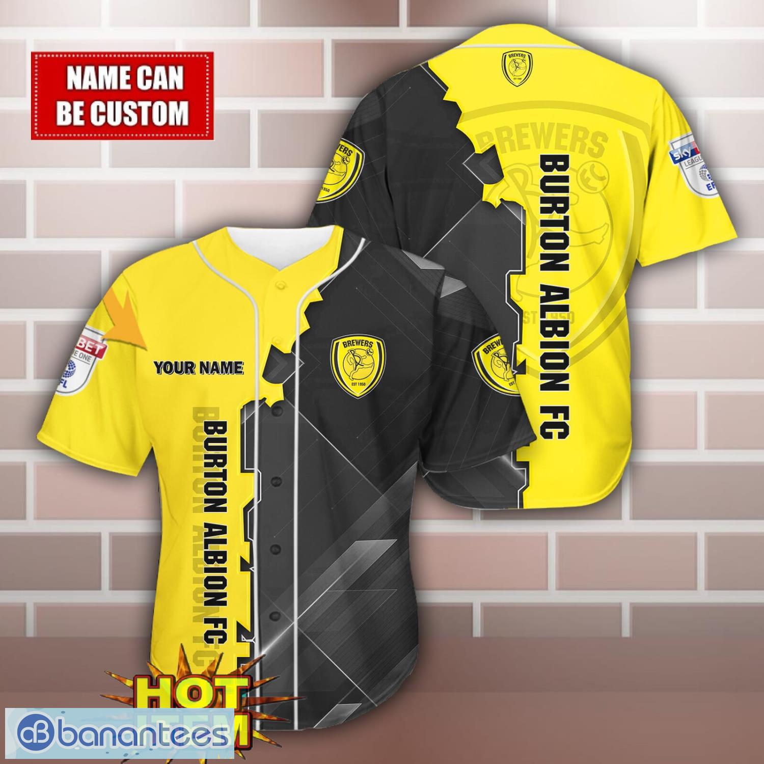 burton albion fc personalized name 3d baseball jersey shirt image Burton Albion F.C Personalized Name 3D Baseball Jersey Shirt Product Photo 1