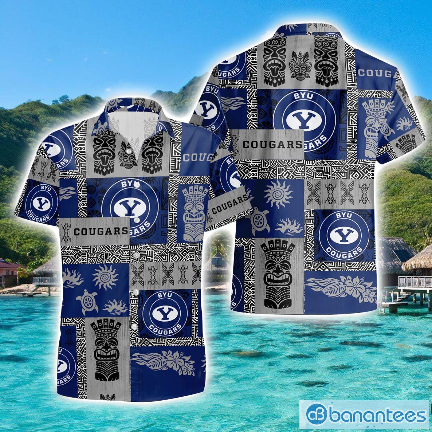 byu cougars hawaiian tiki vintage patterns hawaiian shirt summer gift image BYU Cougars Hawaiian Tiki Vintage Patterns Hawaiian Shirt Summer Gift Product Photo 1