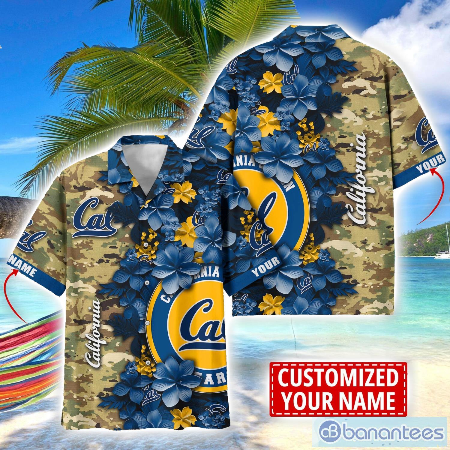 california golden bears custom name personalized camo flower pattern hawaiian shirt image California Golden Bears Custom Name Personalized Camo Flower Pattern Hawaiian Shirt Product Photo 1