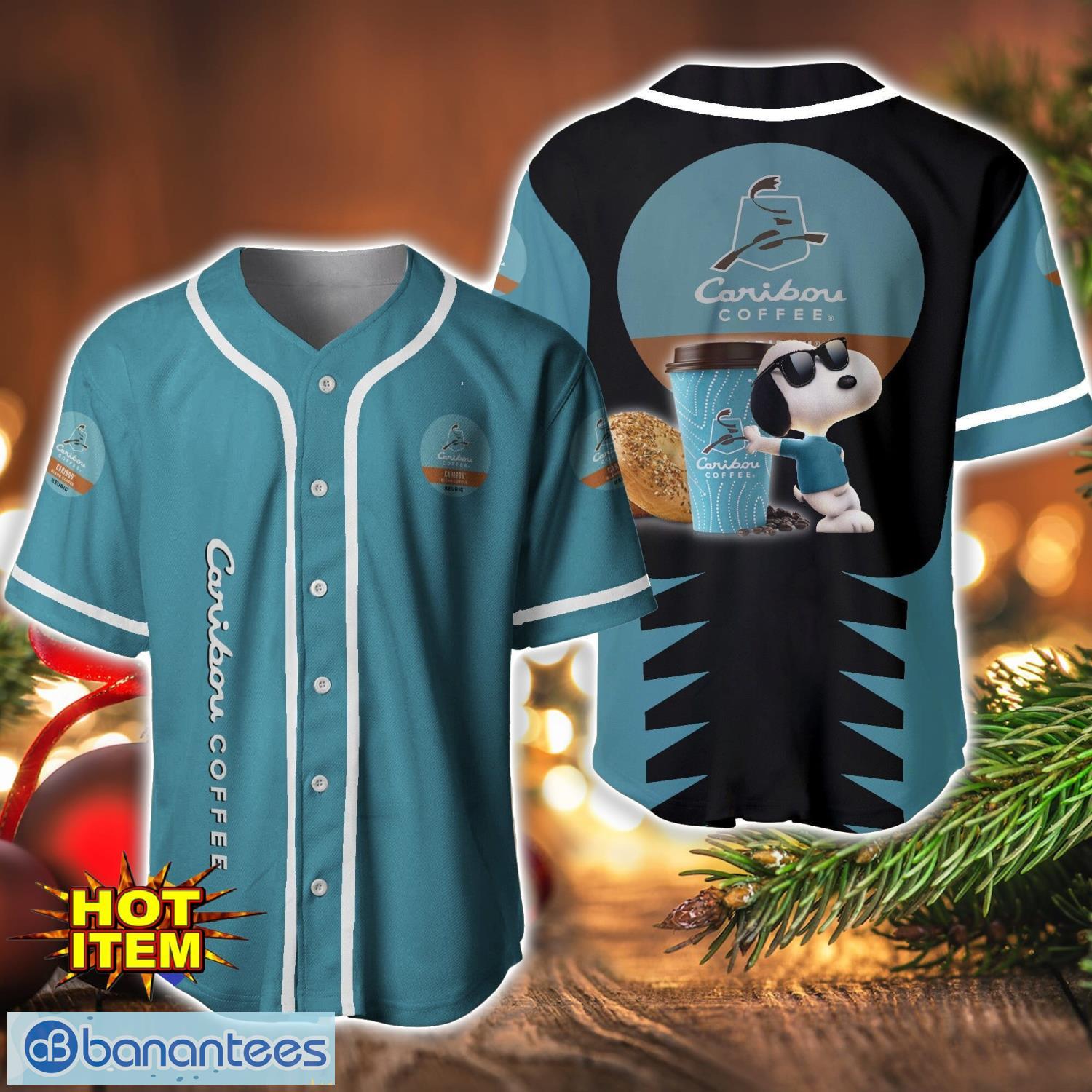 caribou coffee snoopy baseball jersey shirt for snoopy lovers gift ideas image Caribou Coffee Snoopy Baseball Jersey Shirt For Snoopy Lovers Gift Ideas Product Photo 1