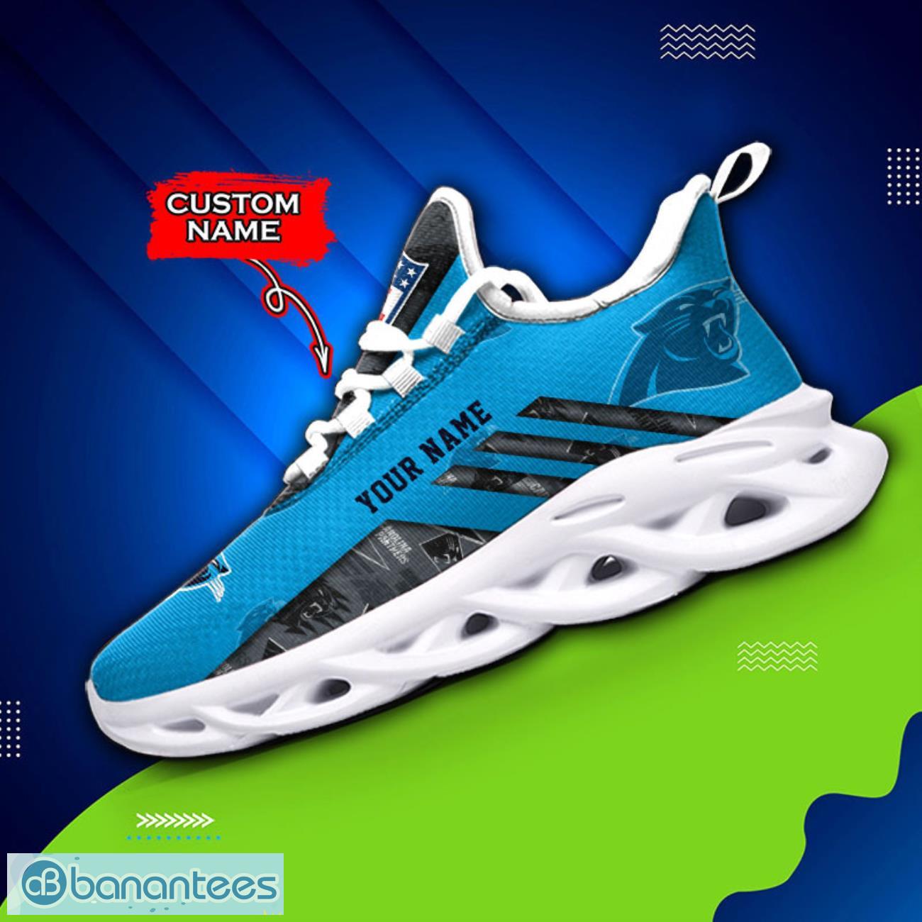 carolina panthers nfl max soul shoes sneakers custom name all printed logo team for fans 3 image Carolina Panthers NFL Max Soul Shoes Sneakers Custom Name All Printed Logo Team For Fans Product Photo 4