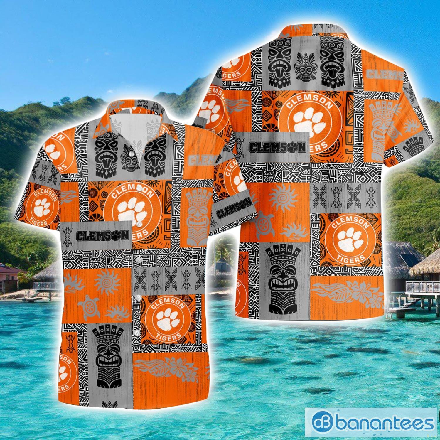 clemson tigers hawaiian tiki vintage patterns hawaiian shirt summer gift image Clemson Tigers Hawaiian Tiki Vintage Patterns Hawaiian Shirt Summer Gift Product Photo 1