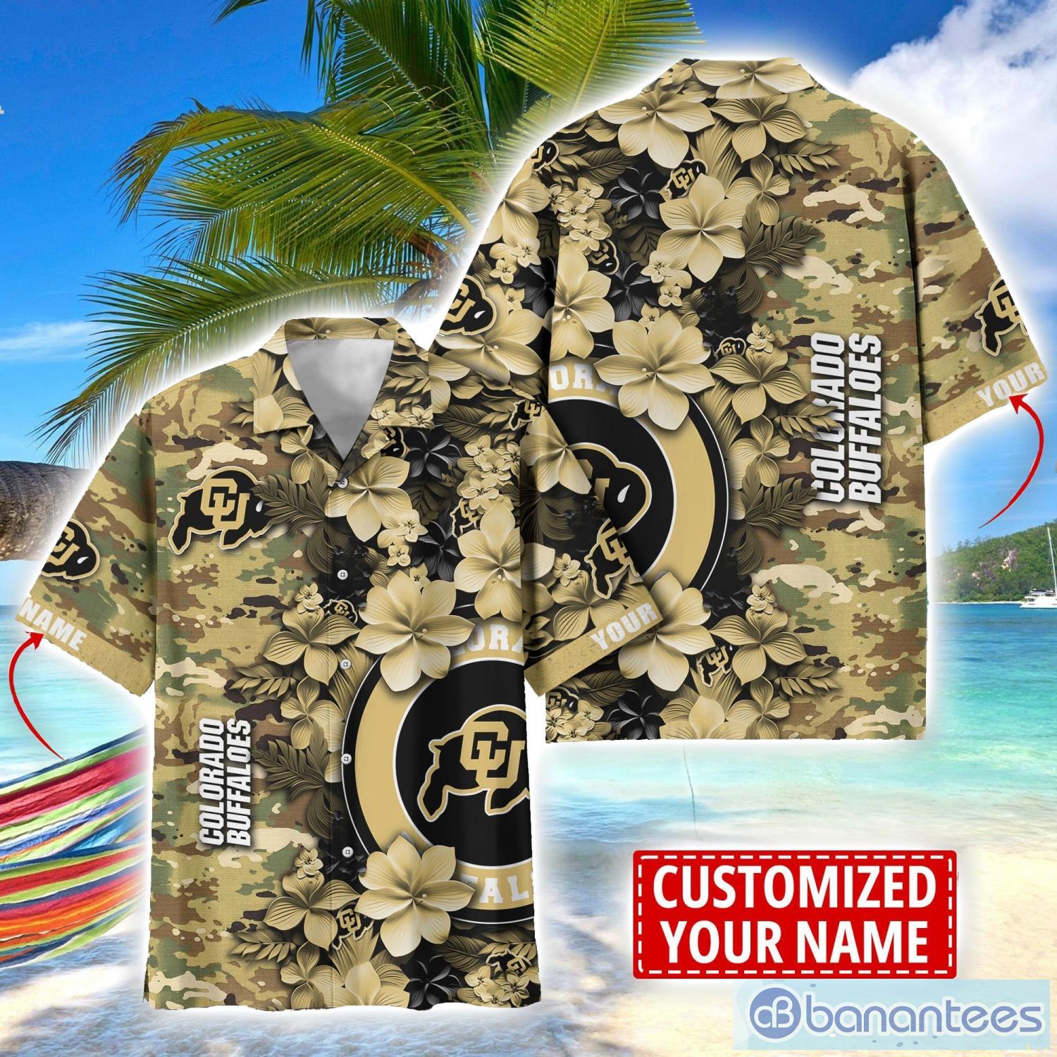 colorado buffaloes custom name personalized camo flower pattern hawaiian shirt image Colorado Buffaloes Custom Name Personalized Camo Flower Pattern Hawaiian Shirt Product Photo 1