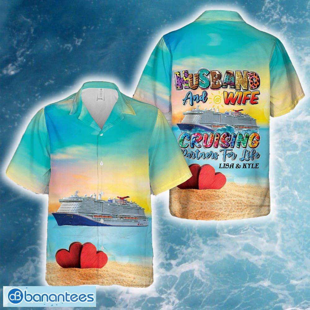 custom couple name carnival cruise line mardi gras valentines day hawaiian shirt for men women image Custom Couple Name Carnival Cruise Line Mardi Gras Valentine's Day Hawaiian Shirt For Men Women Product Photo