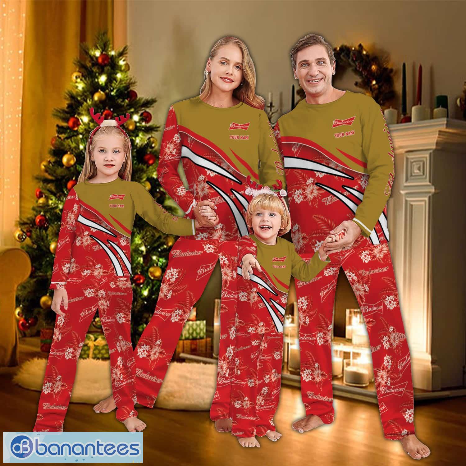 custom name budweiser beer flower pattern pajamas set flower gift for family image Custom Name Budweiser Beer Flower Pattern Pajamas Set Flower Gift For Family - Custom Name Budweiser Beer Flower Pattern Pajamas Set Flower Gift For Family