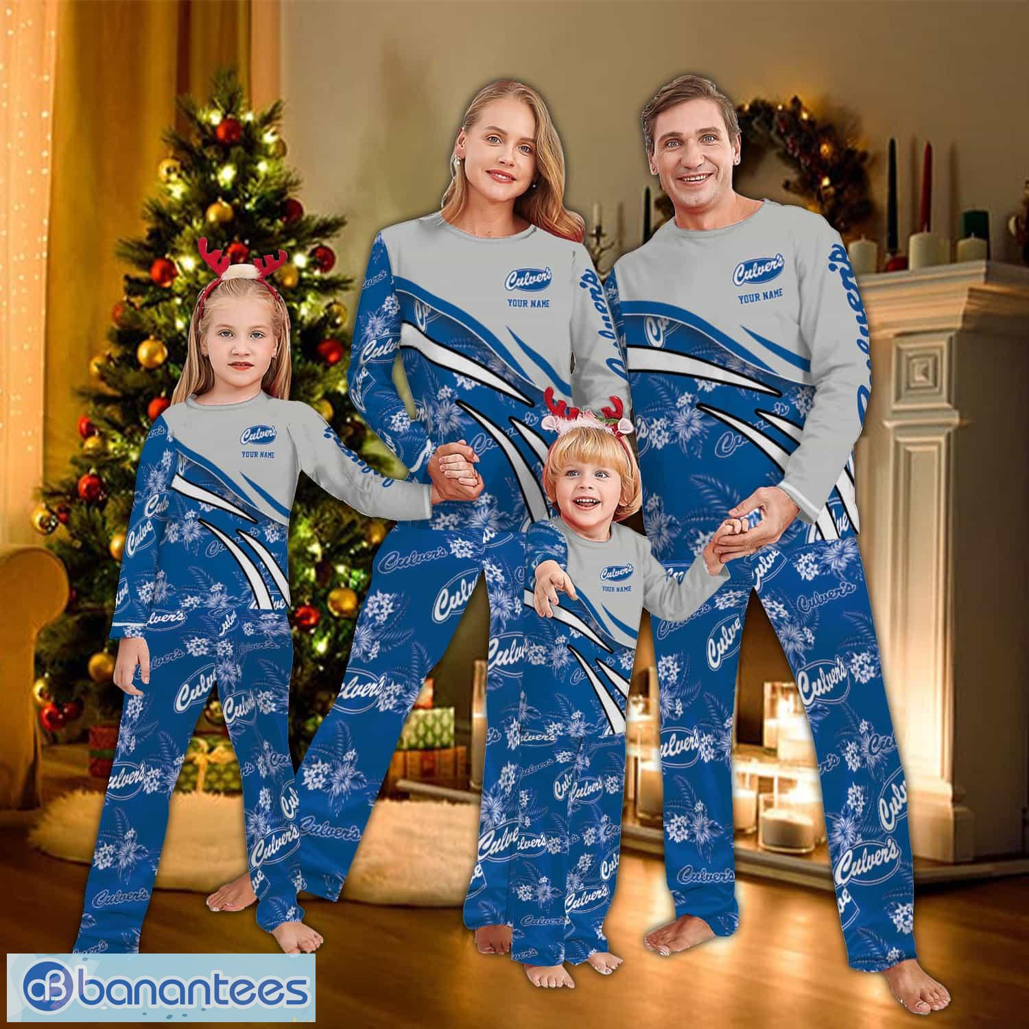 custom name culvers logo team family pajamas set flower image Custom Name Culver's Logo Team Family Pajamas Set Flower Product Photo