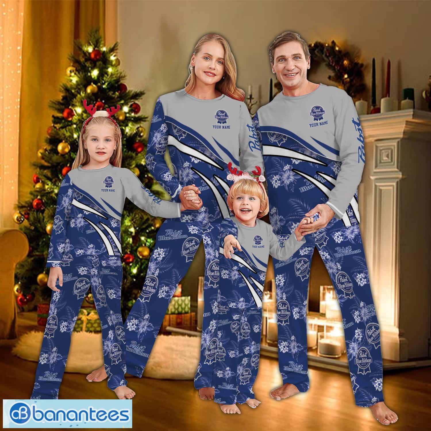 custom name pabst blue ribbon logo pattern family pajamas set flower image Custom Name Pabst Blue Ribbon Logo Pattern Family Pajamas Set Flower - Custom Name Pabst Blue Ribbon Logo Pattern Family Pajamas Set Flower