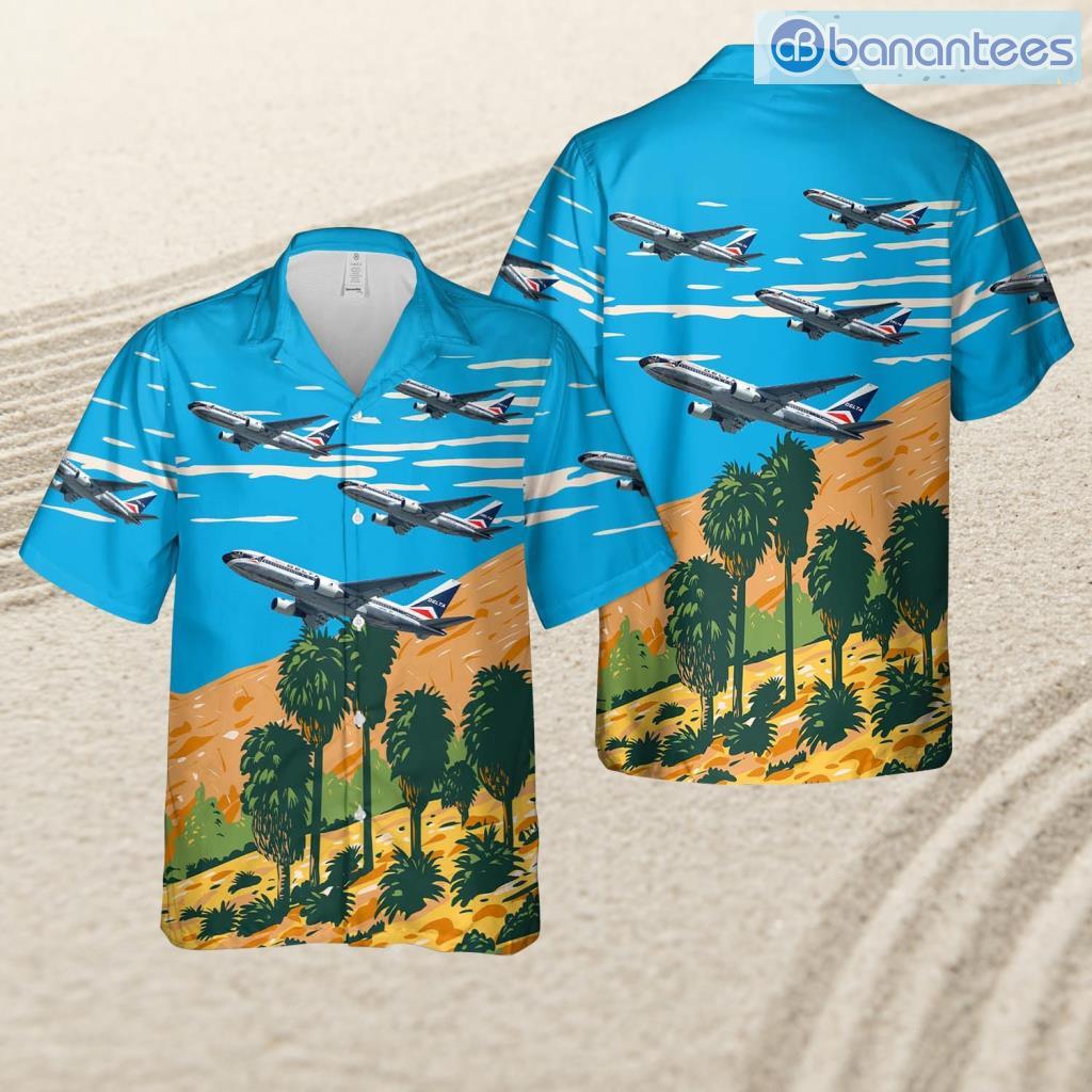 delta boeing 767 232 n102da spirit of delta tropical beach hawaiian shirt image Delta Boeing 767-232 N102da Spirit Of Delta Tropical Beach Hawaiian Shirt Product Photo 1