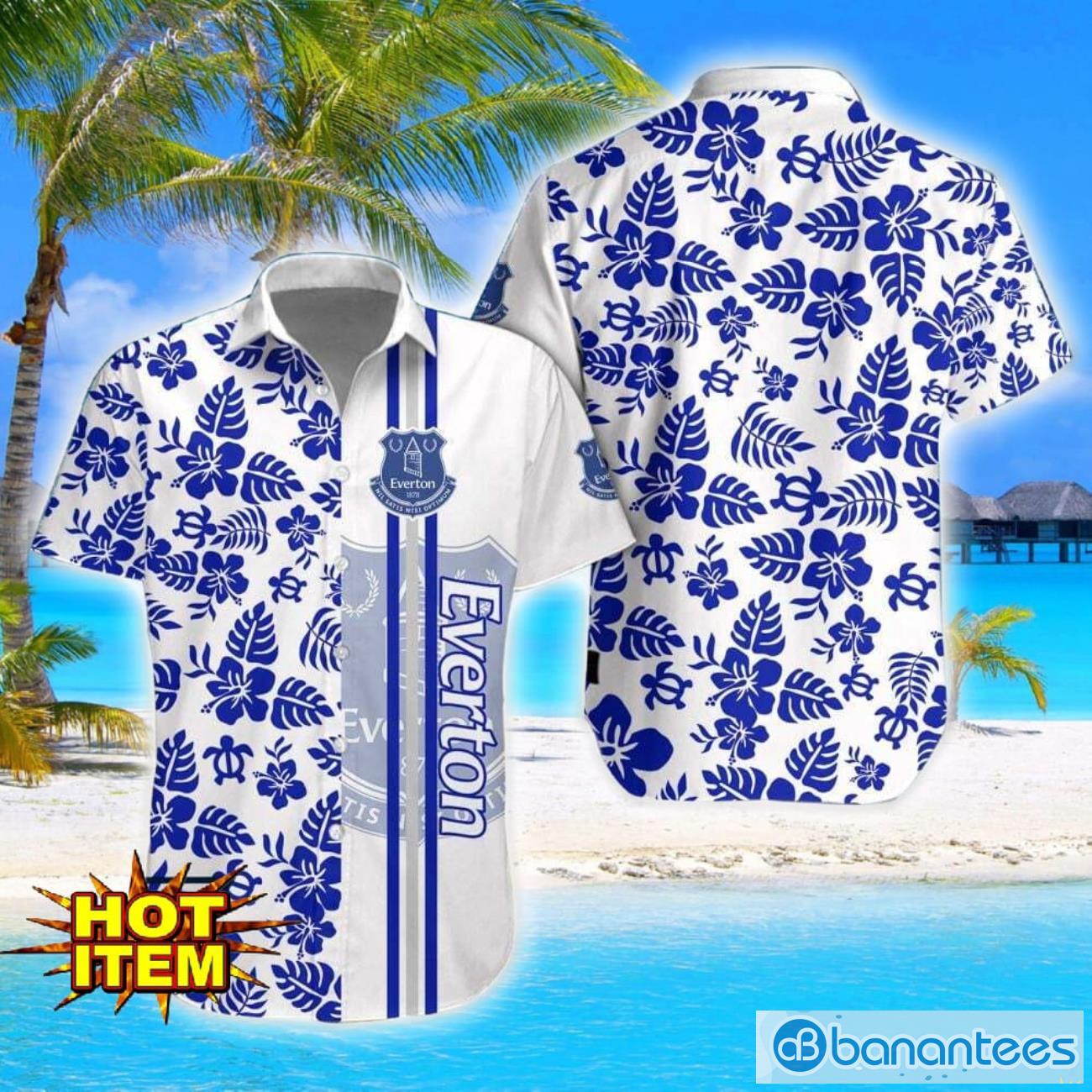 everton fc turtle flower pattern aloha hawaiian shirt and shorts beach set for men and women image Everton F.C Turtle Flower Pattern Aloha Hawaiian Shirt And Shorts Beach Set For Men And Women Product Photo 1