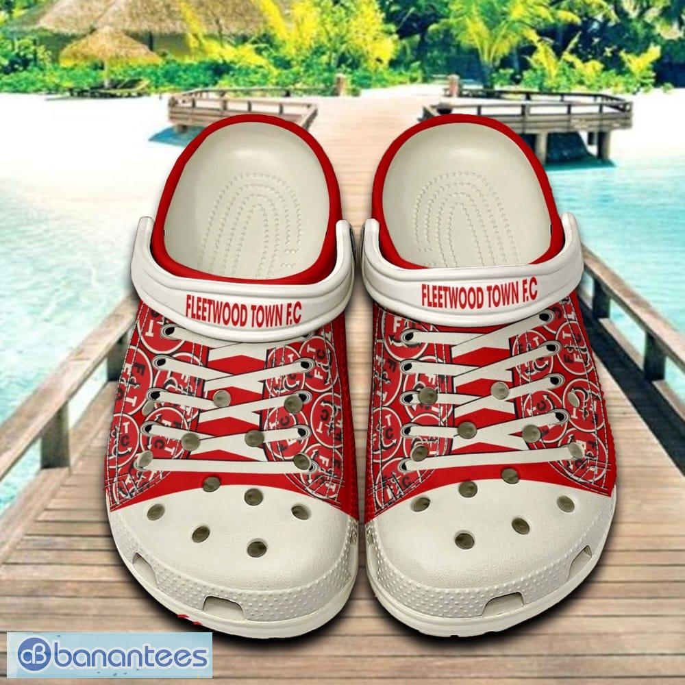 fleetwood town fc 3d clog shoes for fans summer beach all over print image Fleetwood Town F.C 3D Clog Shoes For Fans Summer Beach All Over Print - Fleetwood Town F.C 3D Clog Shoes For Fans Summer Beach All Over Print
