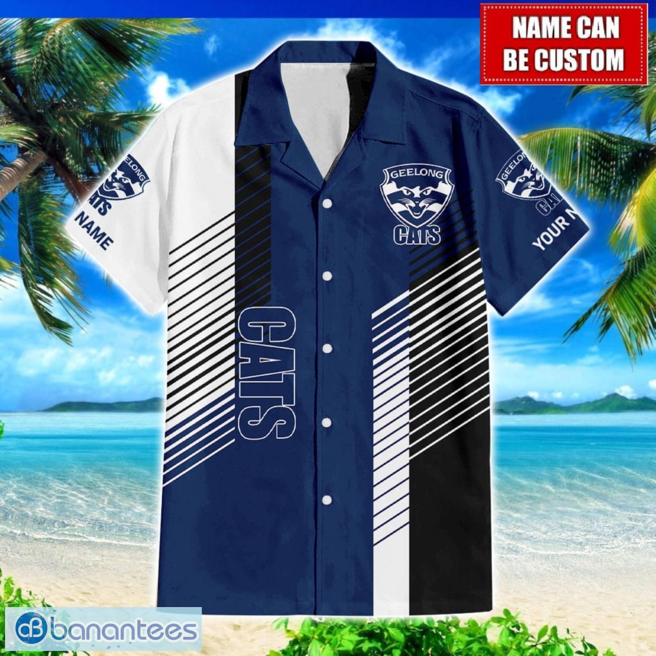 geelong afl custom name hawaiian shirt for men and women beach gift image Geelong AFL Custom Name Hawaiian Shirt For Men And Women Beach Gift Product Photo 1