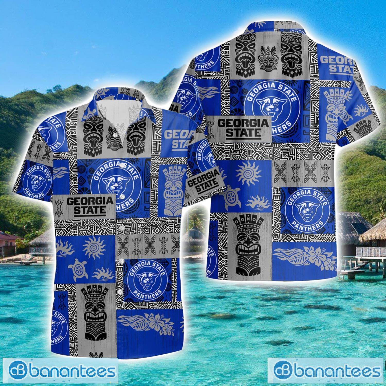 georgia state panthers hawaiian tiki vintage patterns hawaiian shirt summer gift image Georgia State Panthers Hawaiian Tiki Vintage Patterns Hawaiian Shirt Summer Gift Product Photo 1