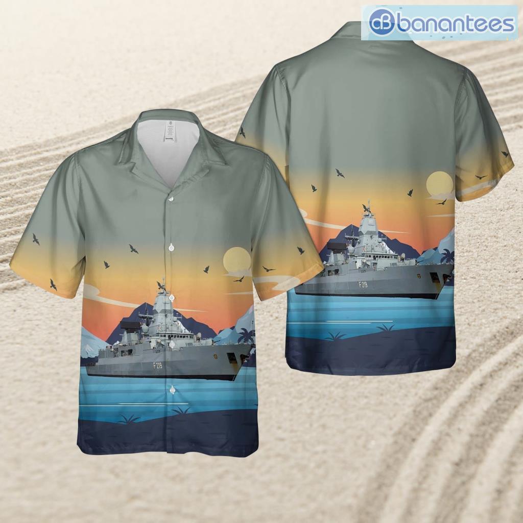 german navy f219 sachsen sachsen class frigate tropical beach hawaiian shirt image German Navy F219 Sachsen Sachsen-Class Frigate Tropical Beach Hawaiian Shirt Product Photo 1