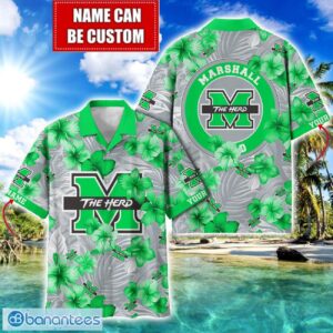 Marshall Thundering Herd Big Logo Custom Name Aloha Flower Hawaiian Shirt Trending Summer Product Photo 1