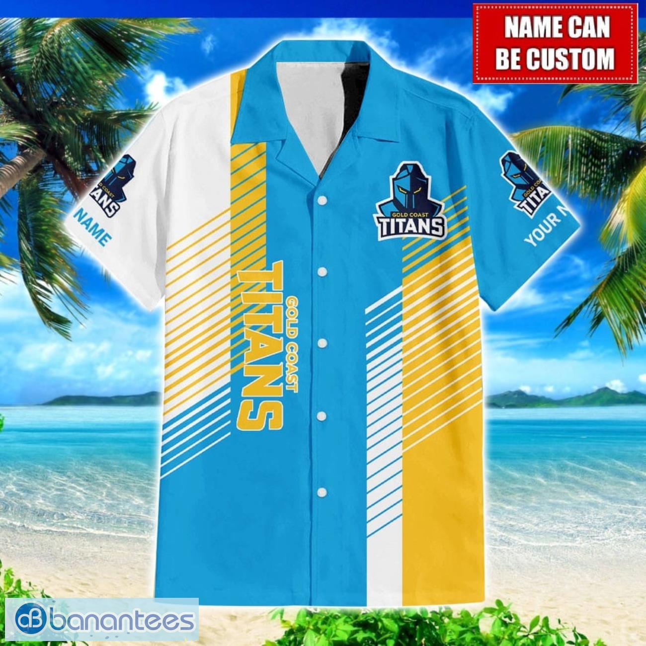 gold coast titans nrl custom name hawaiian shirt for men and women beach gift image Gold Coast Titans NRL Custom Name Hawaiian Shirt For Men And Women Beach Gift Product Photo 1
