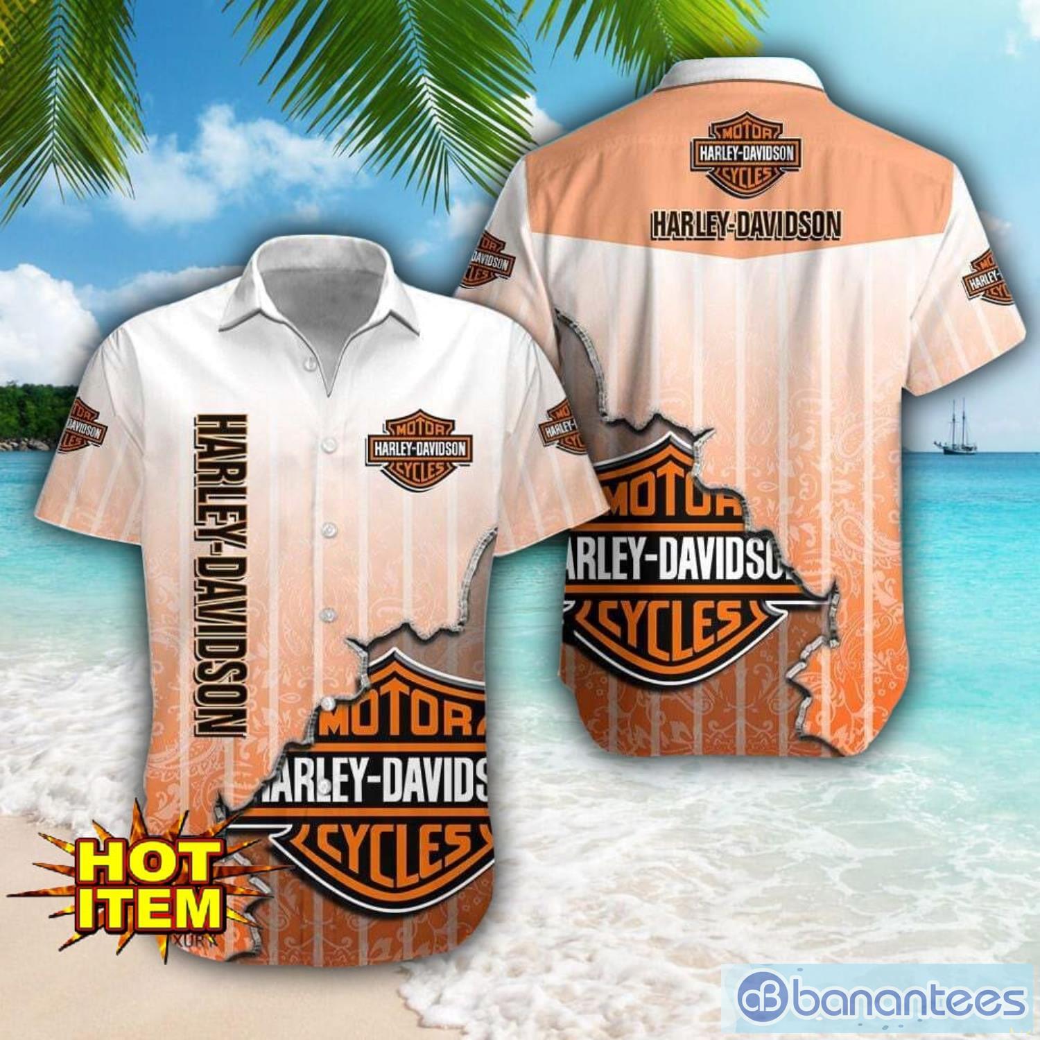 harley davidson logo broken wall printed 3d hawaiian shirt for fans image Harley-Davidson Logo Broken Wall Printed 3D Hawaiian Shirt For Fans Product Photo 1