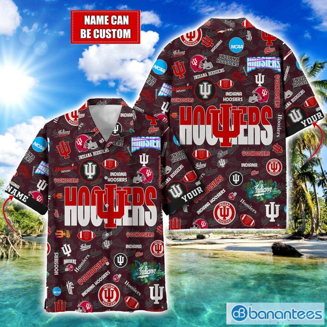 indiana hoosiers football beach shirts logo custom name hawaiian shirt image Indiana Hoosiers Football Beach Shirts Logo Custom Name Hawaiian Shirt Product Photo 1