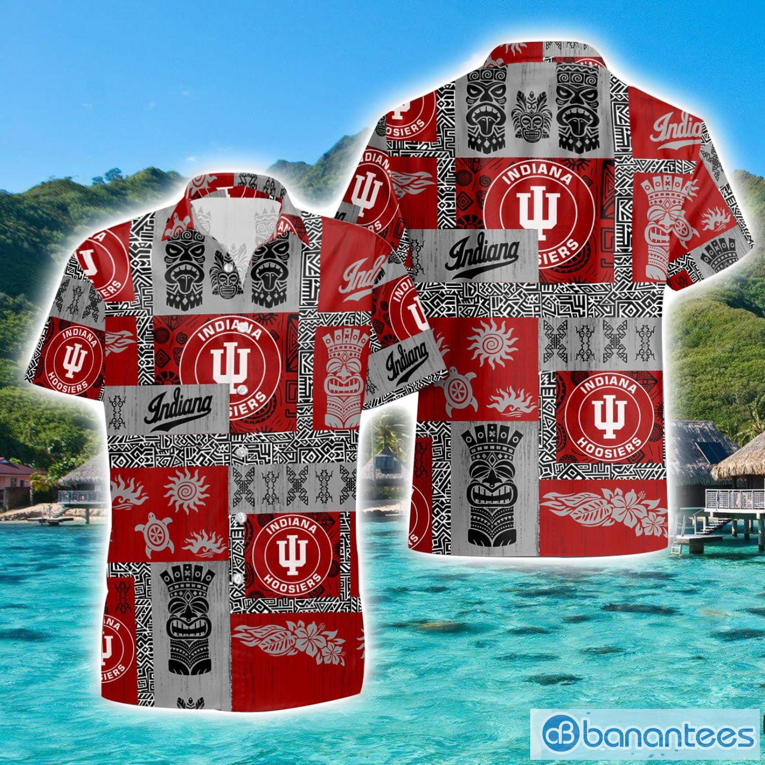 indiana hoosiers hawaiian tiki vintage patterns hawaiian shirt summer gift image Indiana Hoosiers Hawaiian Tiki Vintage Patterns Hawaiian Shirt Summer Gift Product Photo 1