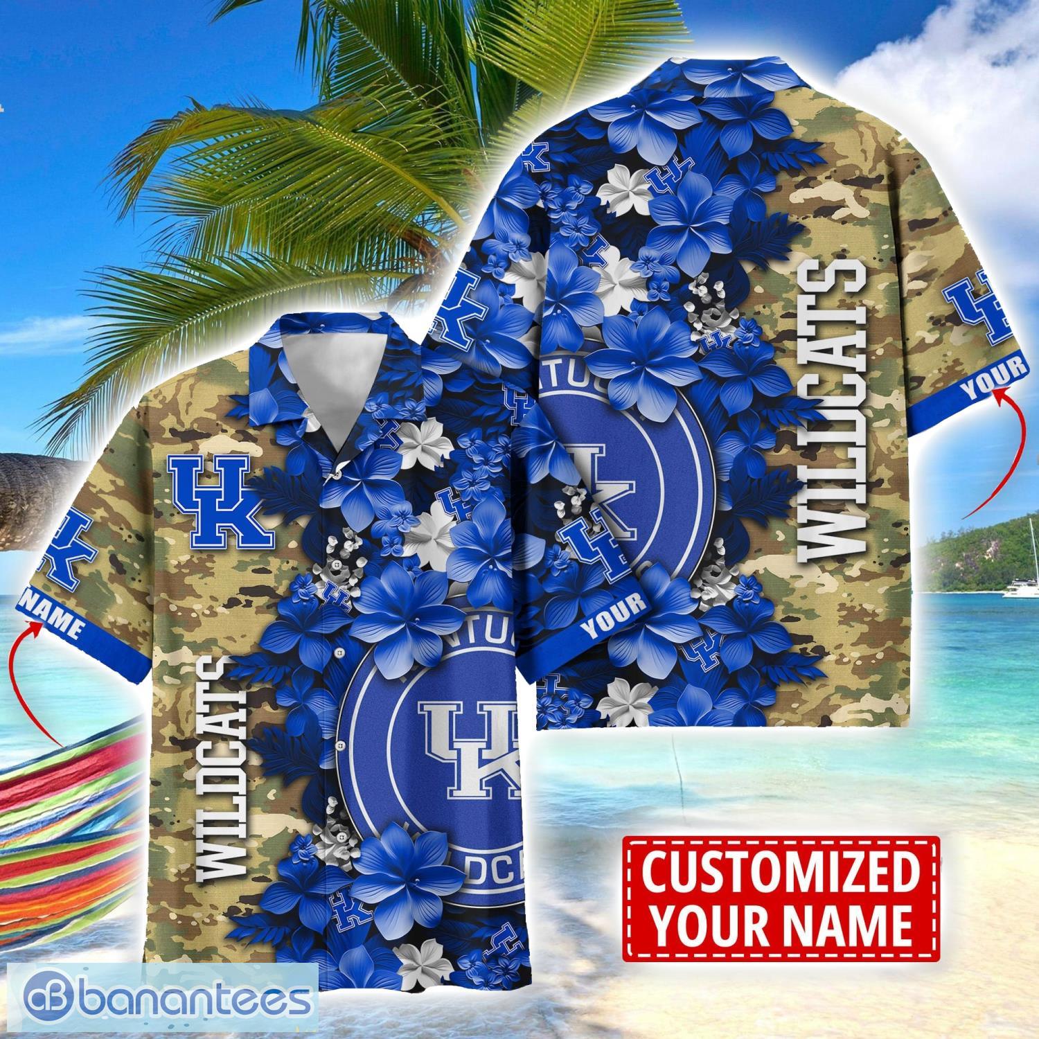 kentucky wildcats custom name personalized camo flower pattern hawaiian shirt image Kentucky Wildcats Custom Name Personalized Camo Flower Pattern Hawaiian Shirt Product Photo 1