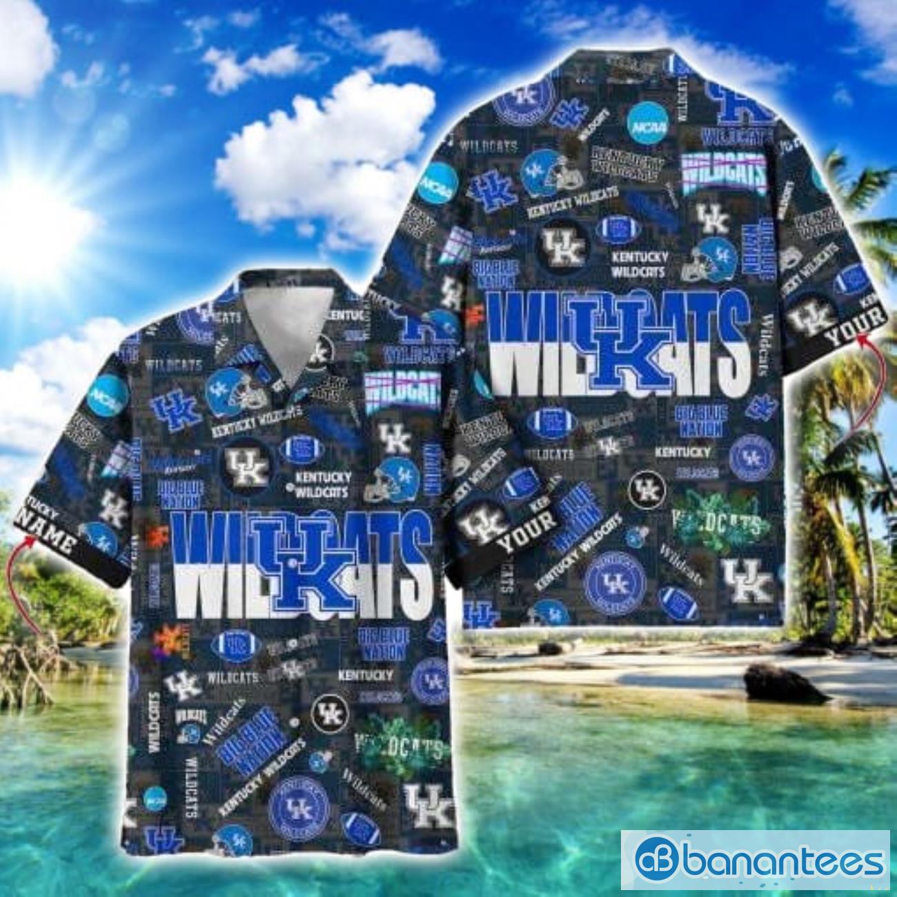 kentucky wildcats football beach shirts logo custom name hawaiian shirt image Kentucky Wildcats Football Beach Shirts Logo Custom Name Hawaiian Shirt Product Photo 1