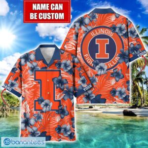 Illinois Fighting Illini Big Logo Custom Name Aloha Flower Hawaiian Shirt Trending Summer Product Photo 1
