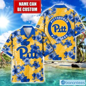 Pittsburgh Panthers Big Logo Custom Name Aloha Flower Hawaiian Shirt Trending Summer Product Photo 1