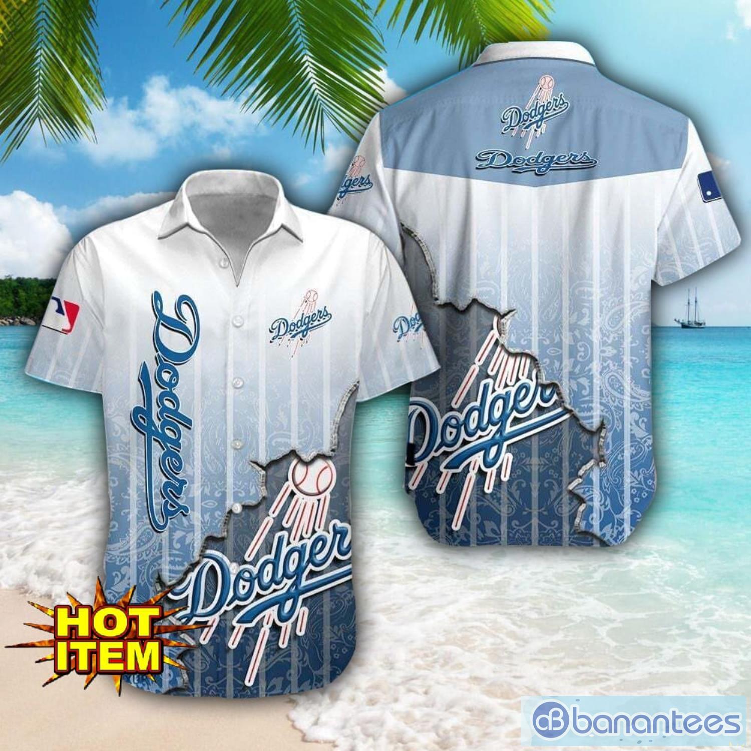 los angeles dodgers logo broken wall printed 3d hawaiian shirt for fans image Los Angeles Dodgers Logo Broken Wall Printed 3D Hawaiian Shirt For Fans Product Photo 1