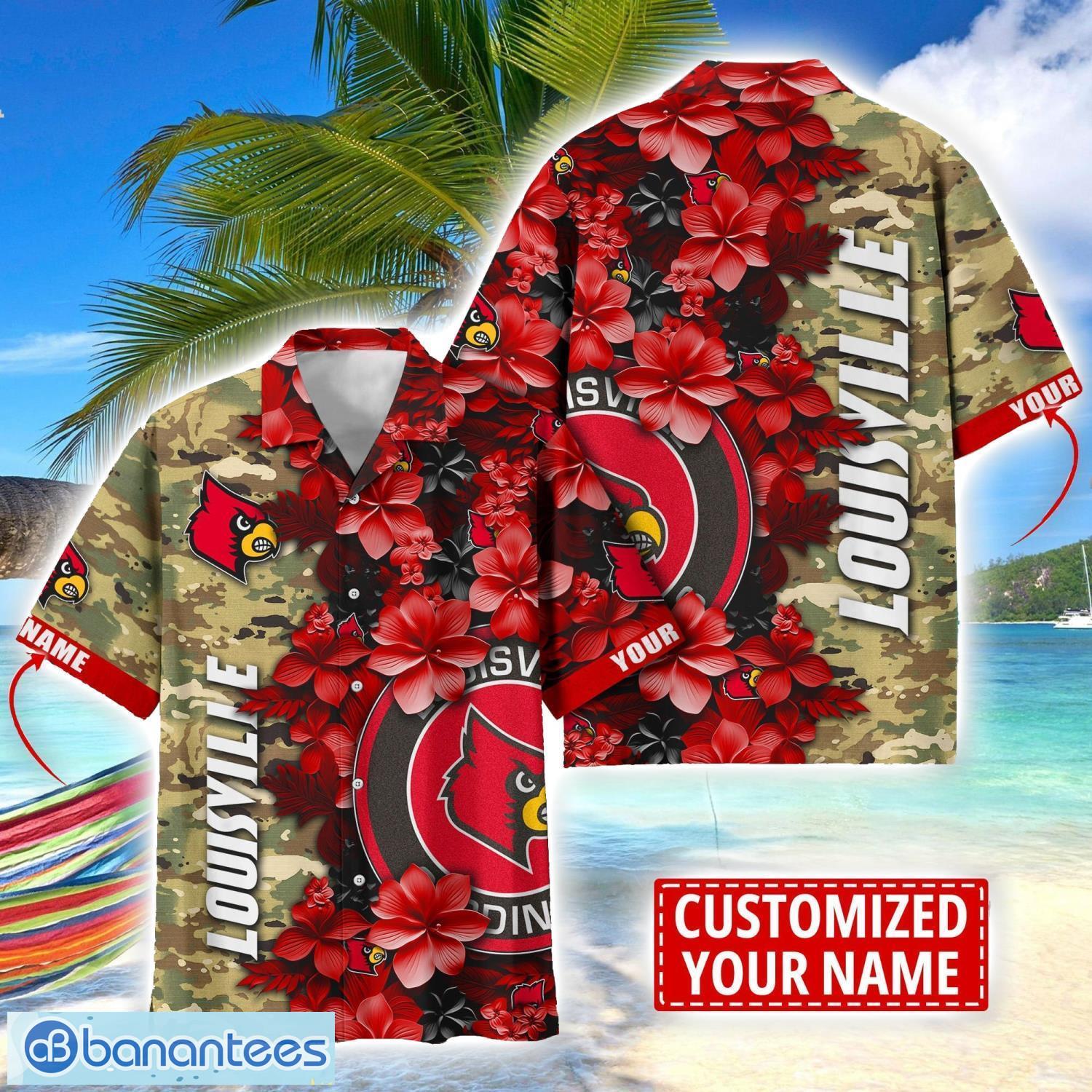 louisville cardinals custom name personalized camo flower pattern hawaiian shirt image Louisville Cardinals Custom Name Personalized Camo Flower Pattern Hawaiian Shirt Product Photo 1