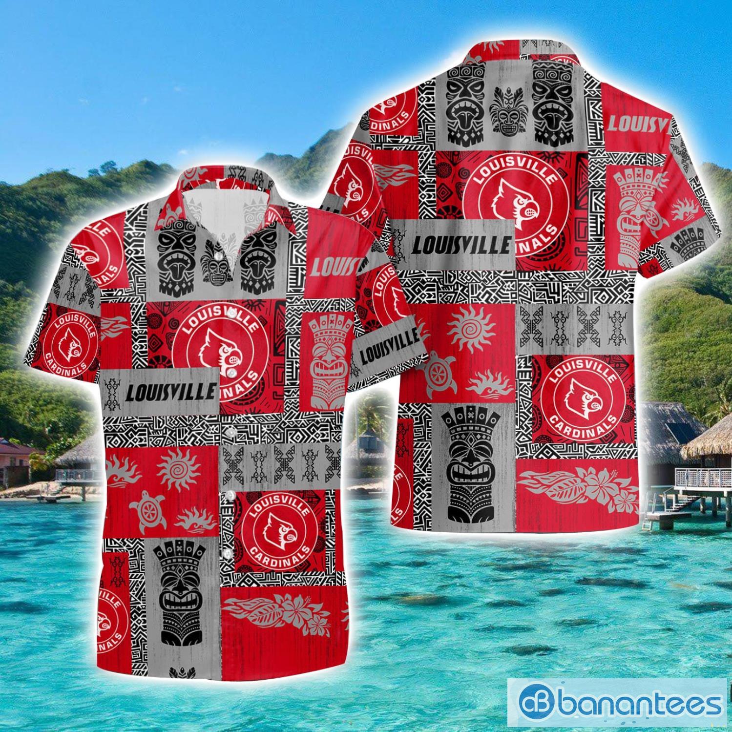 louisville cardinals hawaiian tiki vintage patterns hawaiian shirt summer gift image Louisville Cardinals Hawaiian Tiki Vintage Patterns Hawaiian Shirt Summer Gift Product Photo 1