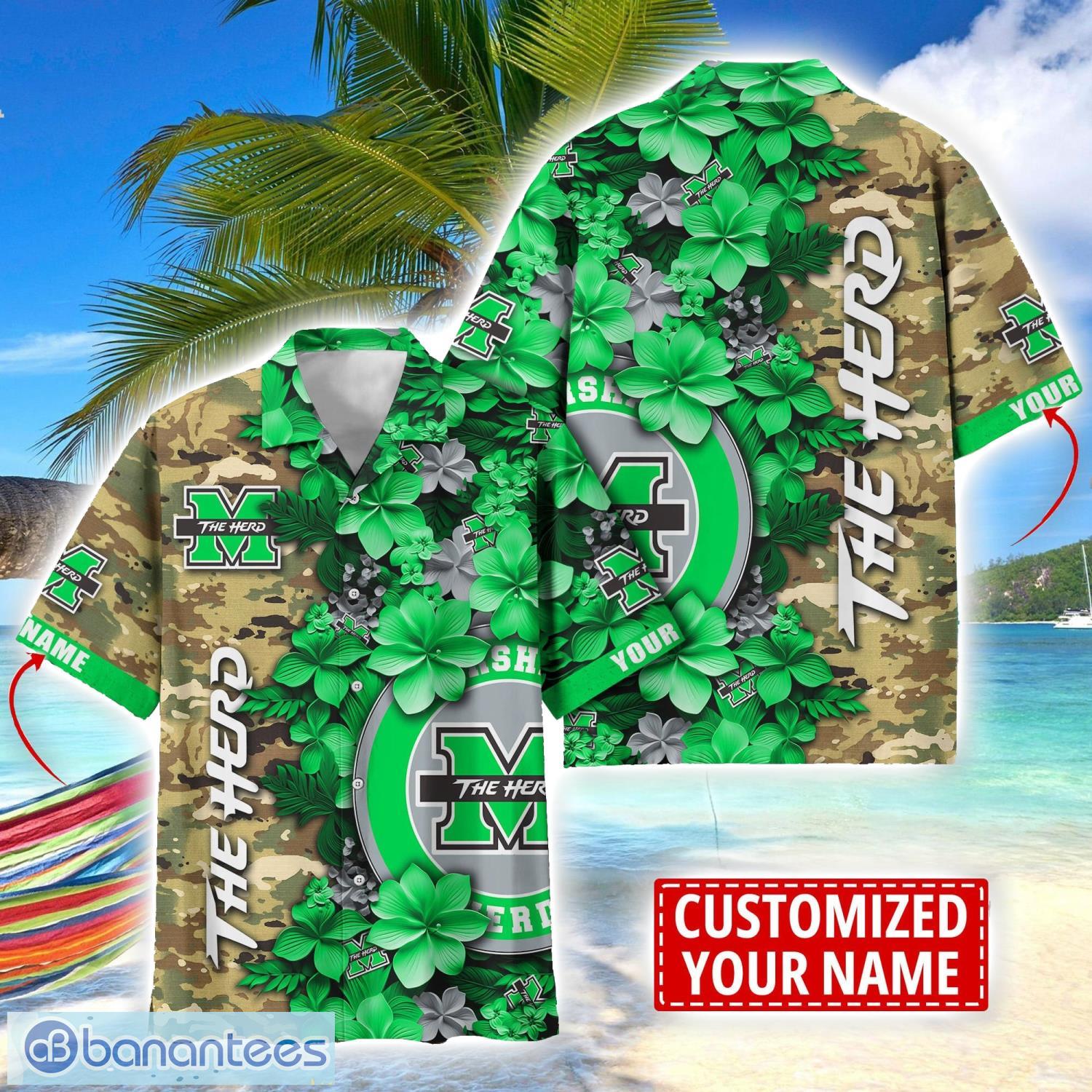 marshall thundering herd custom name personalized camo flower pattern hawaiian shirt image Marshall Thundering Herd Custom Name Personalized Camo Flower Pattern Hawaiian Shirt Product Photo 1