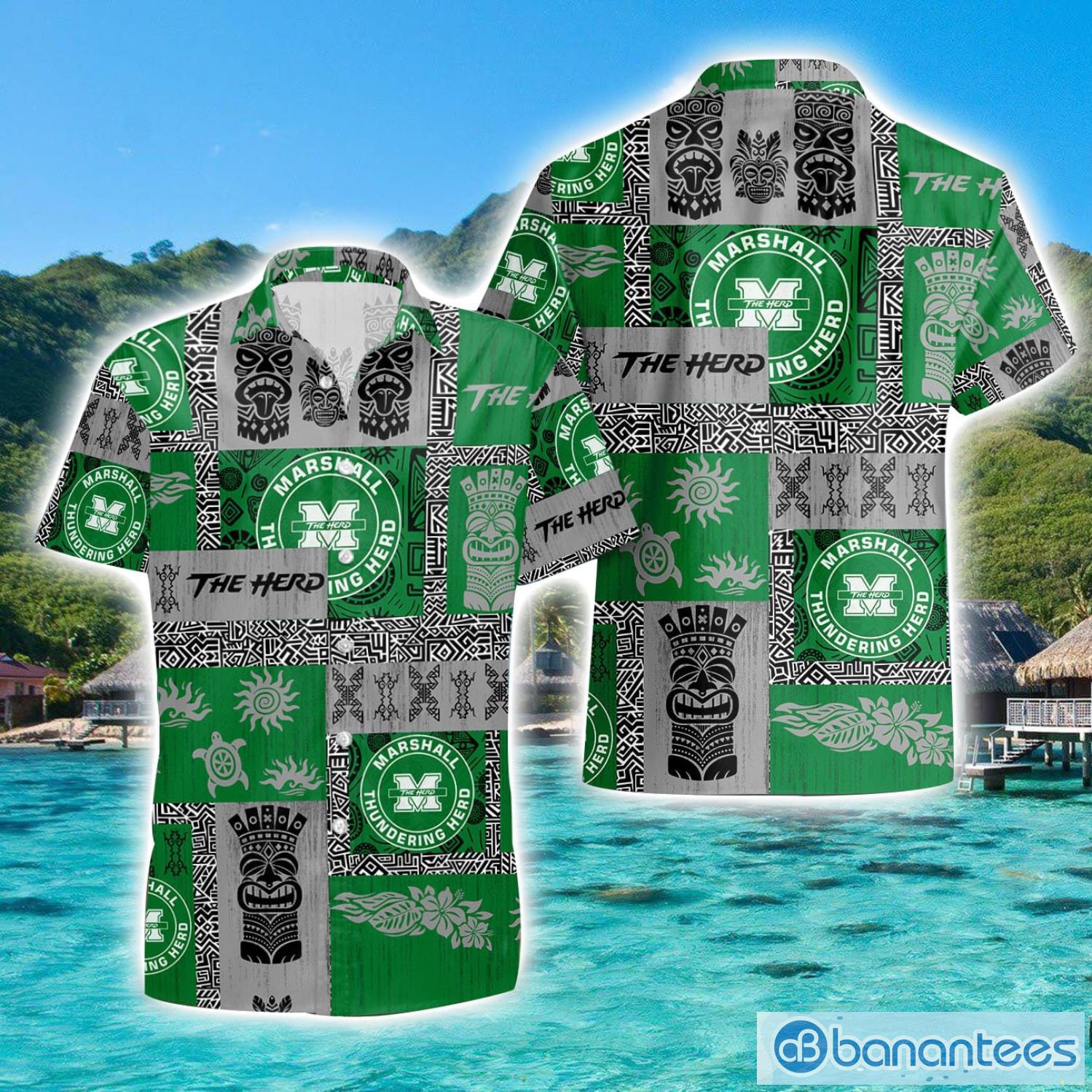 marshall thundering herd hawaiian tiki vintage patterns hawaiian shirt summer gift image Marshall Thundering Herd Hawaiian Tiki Vintage Patterns Hawaiian Shirt Summer Gift Product Photo 1