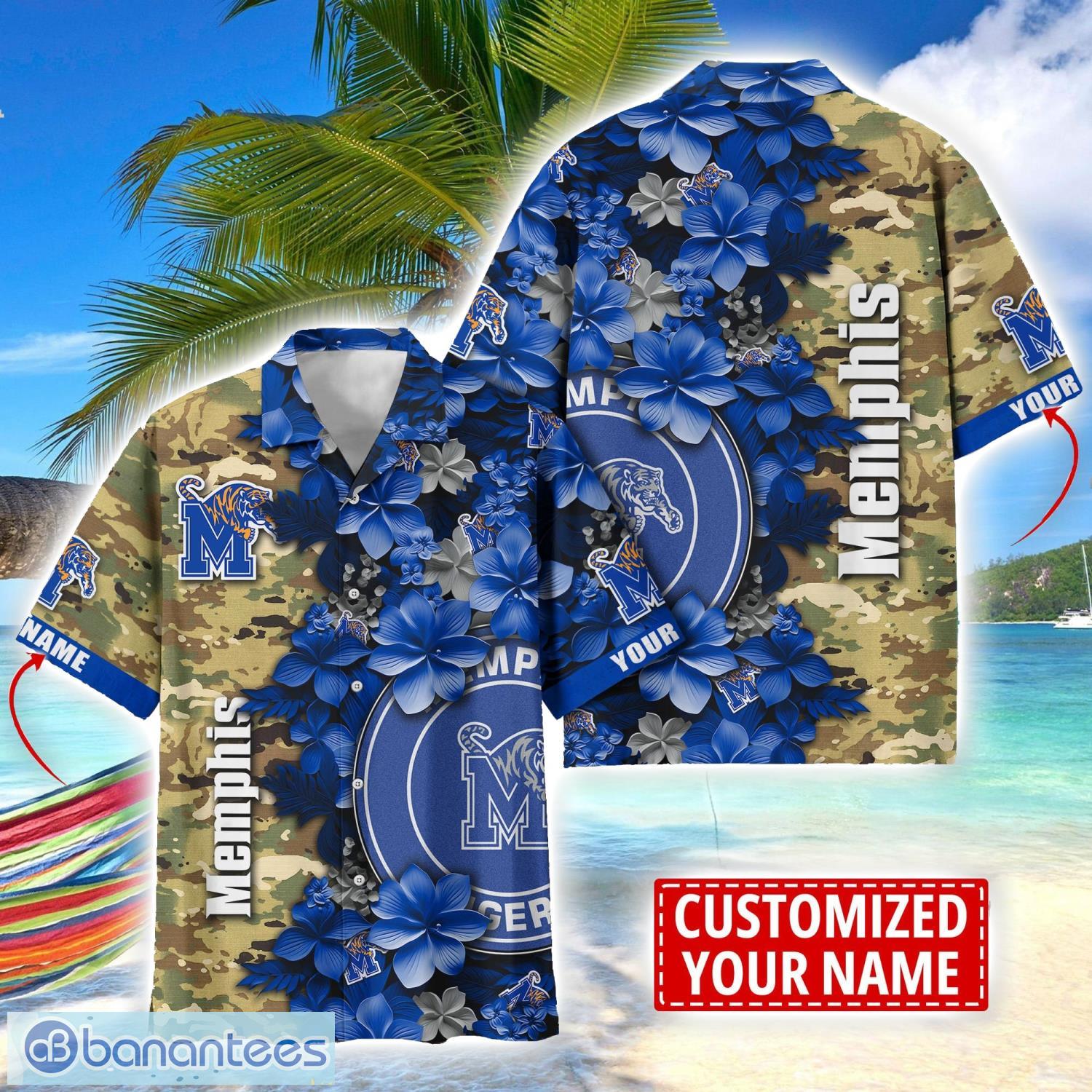 memphis tigers custom name personalized camo flower pattern hawaiian shirt image Memphis Tigers Custom Name Personalized Camo Flower Pattern Hawaiian Shirt Product Photo 1