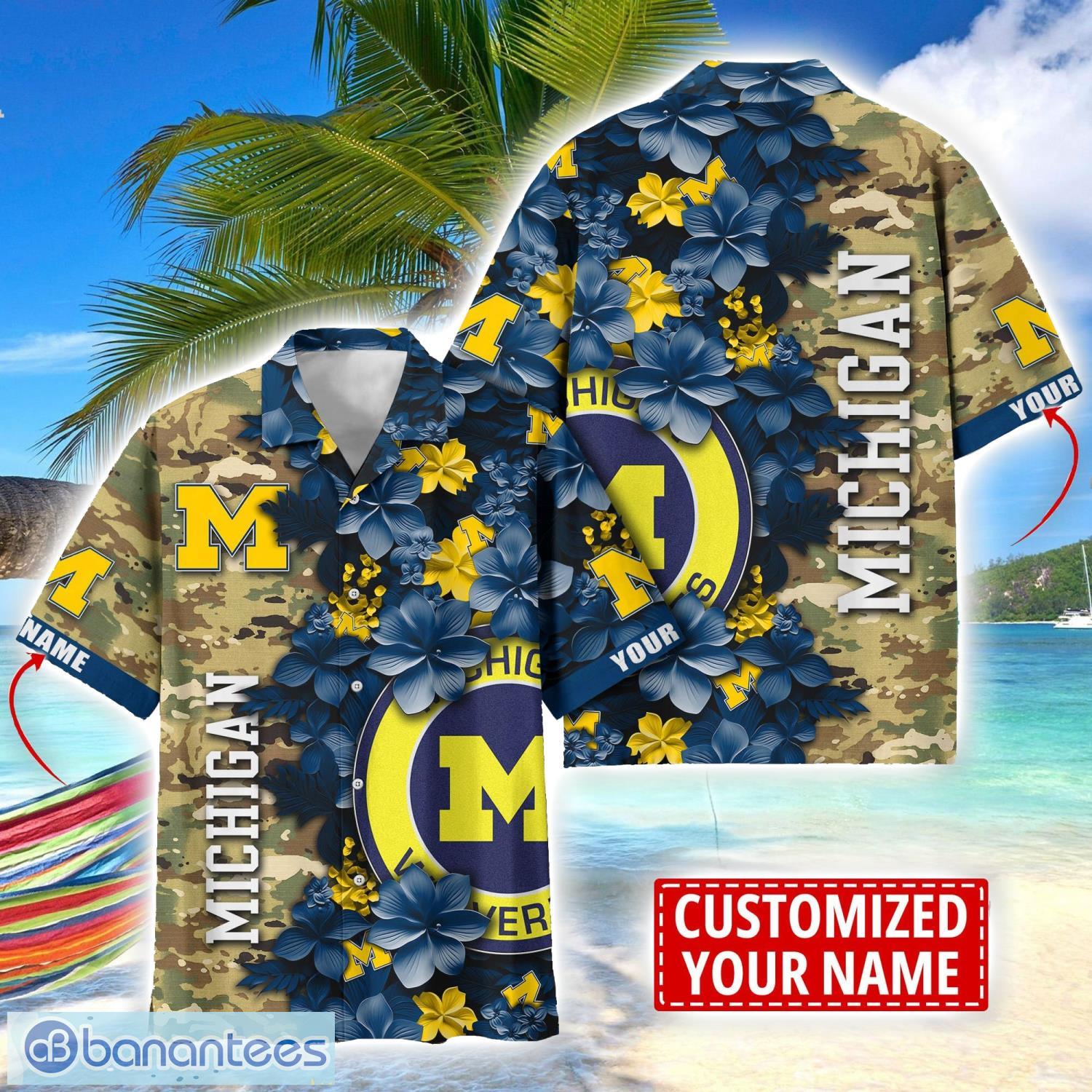 michigan wolverines custom name personalized camo flower pattern hawaiian shirt image Michigan Wolverines Custom Name Personalized Camo Flower Pattern Hawaiian Shirt Product Photo 1